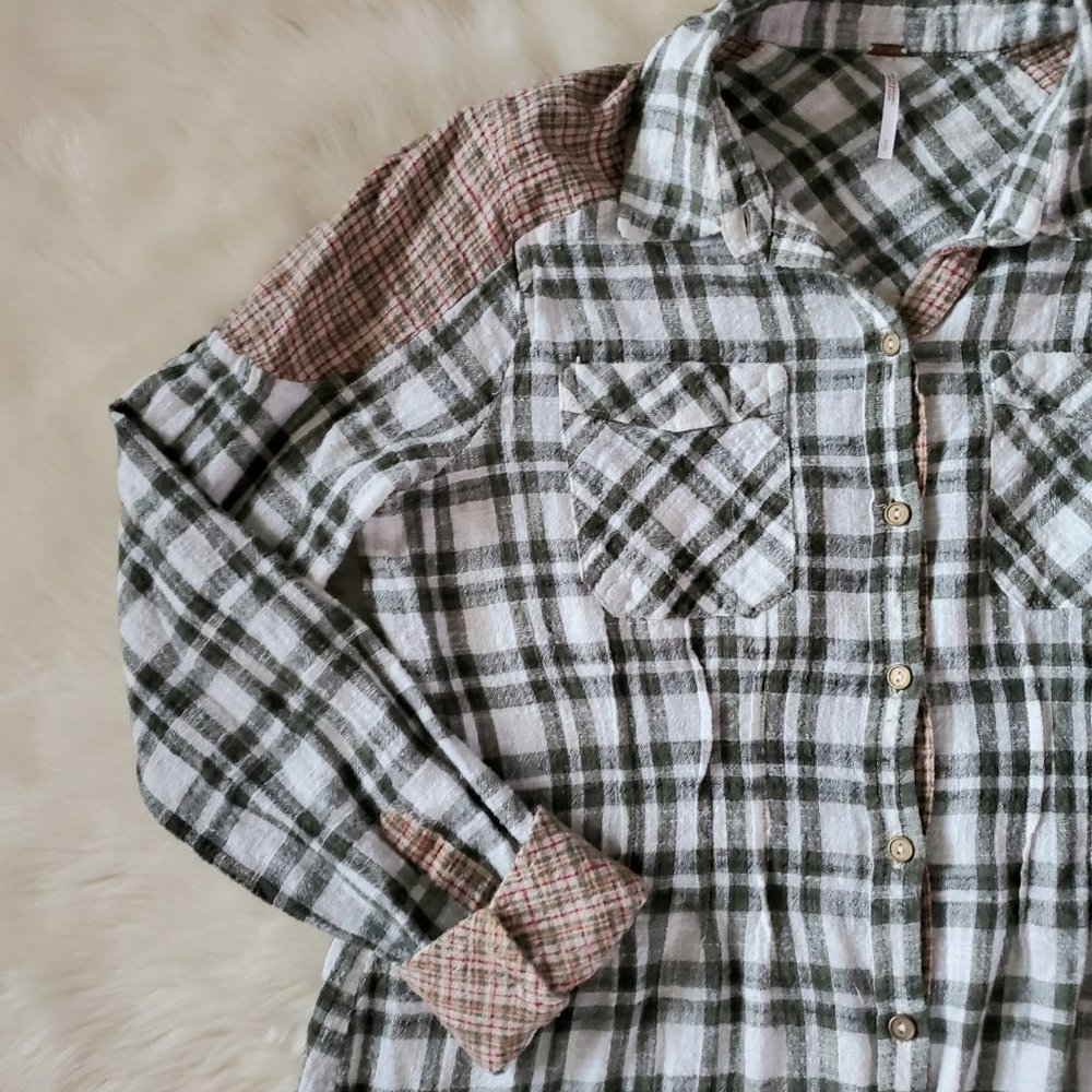 Free People Catch Up with Me Plaid Flannel Button-Down Shirt Size Small - Picture 12 of 16